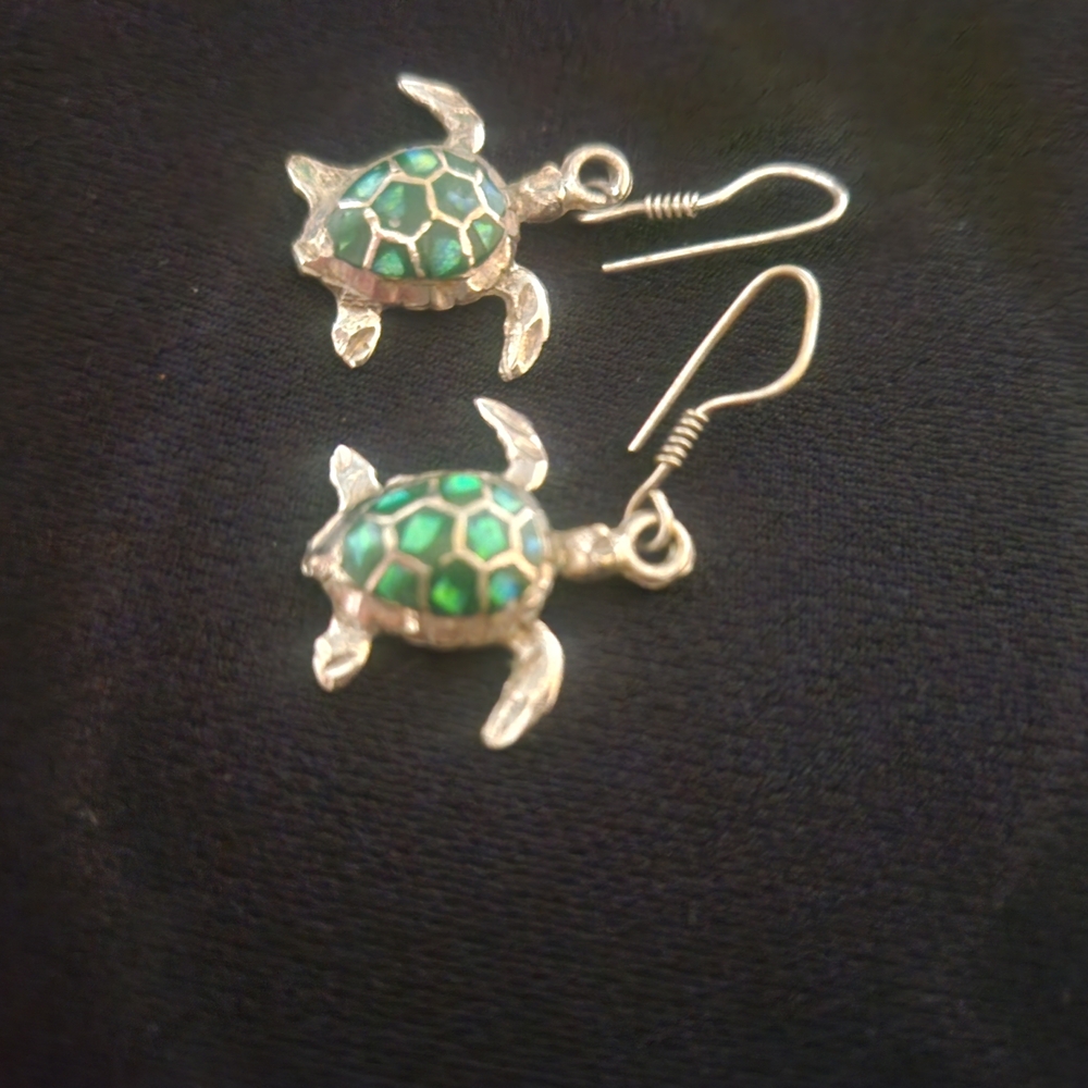 Turtle Earrings made with Sterling Silver And Green Gemstones